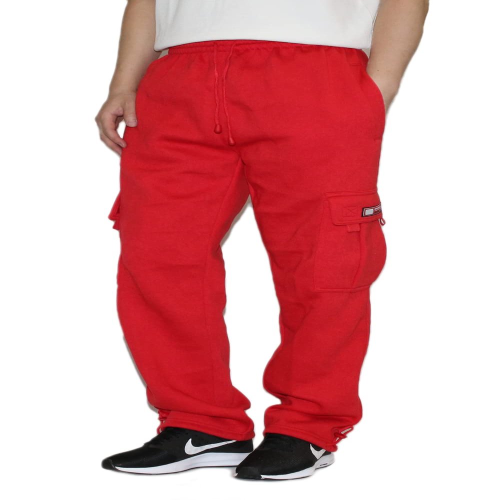 AIRNINE Men's Fleece Cargo Sweatpants Heavyweight M-5XL (Red, Medium)