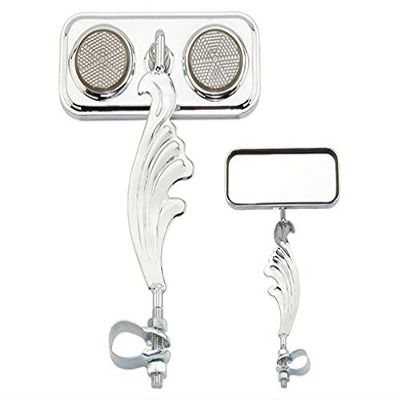 Chrome Rectangle Wing Bike Mirror Left with Black Reflectors. Bike mirror, bicycle mirror, bike accessory, bicycle accessory.