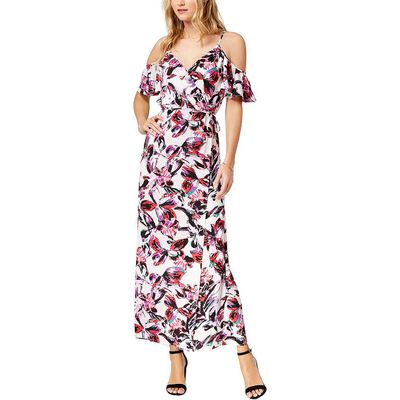 bar III Womens Sydney Printed Cold Shoulder Maxi Dress Pink S