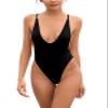 SHEKINI Women's High Cut One Piece Bathing Suit Backless Thong Brazilian Swimsuit (Black, X-Large) view 1