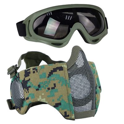 AOUTACC Airsoft Protective Gear Set, Half Face Mesh Mask with Ear Protection and Tactical Goggles for Adult Men Women BBS Paintball Shooting CS Survival Games Cosplay (DW)