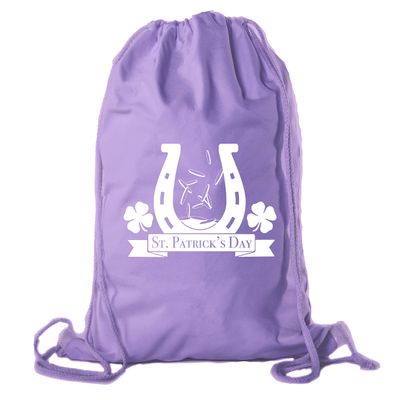 St Patrick's Day Drawstring Backpack Cotton Canvas Backpacks Reusable Gift Bags - 10PK Purple CA2725Patty S2
