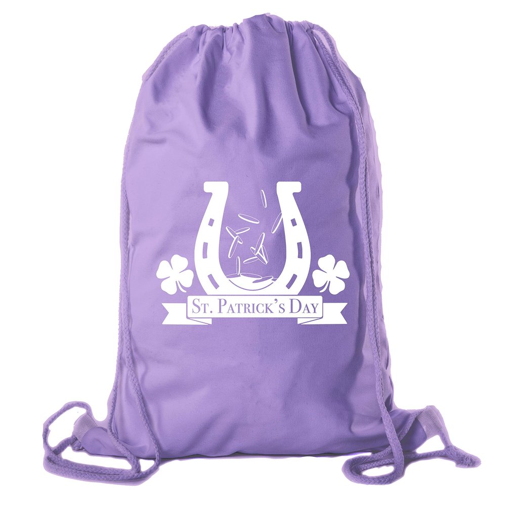 St Patrick's Day Drawstring Backpack Cotton Canvas Backpacks Reusable Gift Bags - 10PK Purple CA2725Patty S2