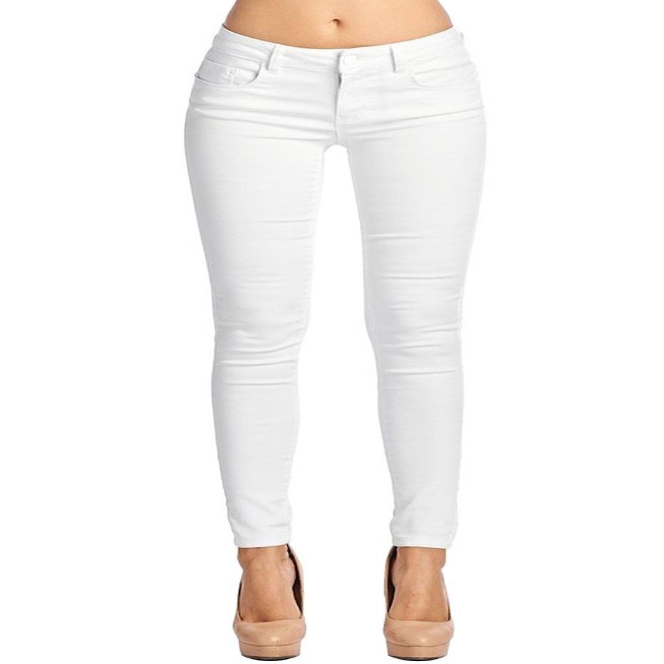 2LUV Women's Stretchy 5 Pocket Skinny Color Uniform Pants Back to School Junior Clothing Apparel White 13