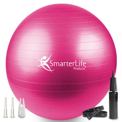 SmarterLife Exercise Ball Yoga Ball for Fitness, Balance, Stability, or Pregnancy, Gym Ball for Core Workout, Physical Therapy, Yoga Ball Chair for Office, Anti-Slip Anti-Burst (65 cm, Fuchsia)