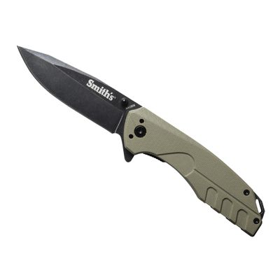 Smith's 50995 Battleplan Pocket Knife Tan 3.35 Stainless Steel Lock Back Blade Easy Open Flipper Everyday Carry Work, Military, Hunting, Outdoor Straight Edge Tactical Knife Foldable