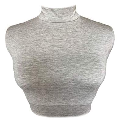 AMAL Muslim Fake Collar Hijab Extensions Neck Cover Under Top USA (Light Gray, M)