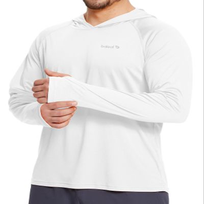 baleaf Men's UV SPF Hoodie Shirt UPF 50+ Sun Protection Long Sleeve T-Shirts Rash Guard Fishing Swimming Lightweight White Size S