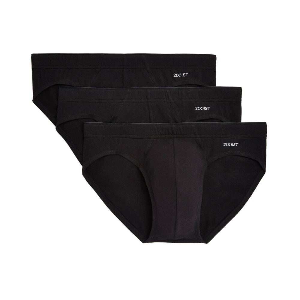 2(X)IST Men's Cotton Stretch Sliq Brief 3-Pack Deep Black