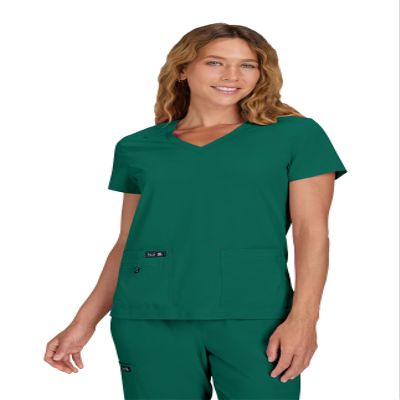 KOI Basics Becca Women's 4-Pocket Stretch Scrub Top Hunter Large