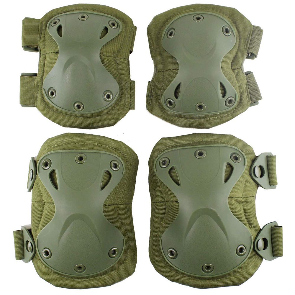Tactical Combat Knee & Elbow Protective Pads Set for Outdoor CS Paintball Game Cycling Safety Skateboarding Gear Skates Knee Protection Guard Pads (Green)