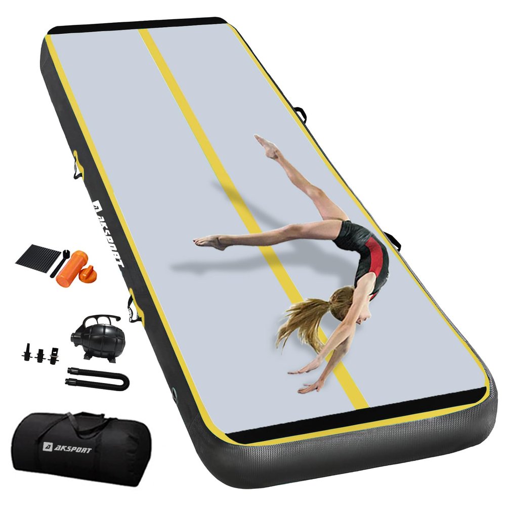 AKSPORT Air Mat Tumble Track Gymnastics Tumbling Mat Inflatable Floor Mats with Air Pump for Home/Tumble/Gym/Training/Cheerleading/Parkour 10/13/16/20/23/26/29/33ft (yellow-black,500x150x15cm)