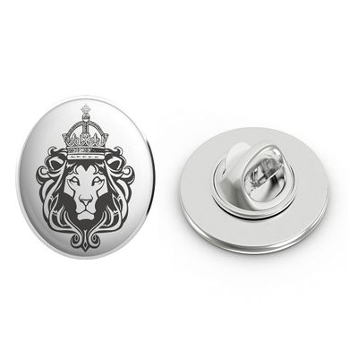 Royal Lion with Crown and Mane Black White Round Metal 0.75" Lapel Pin Hat Shirt Pin Tie Tack Pinback