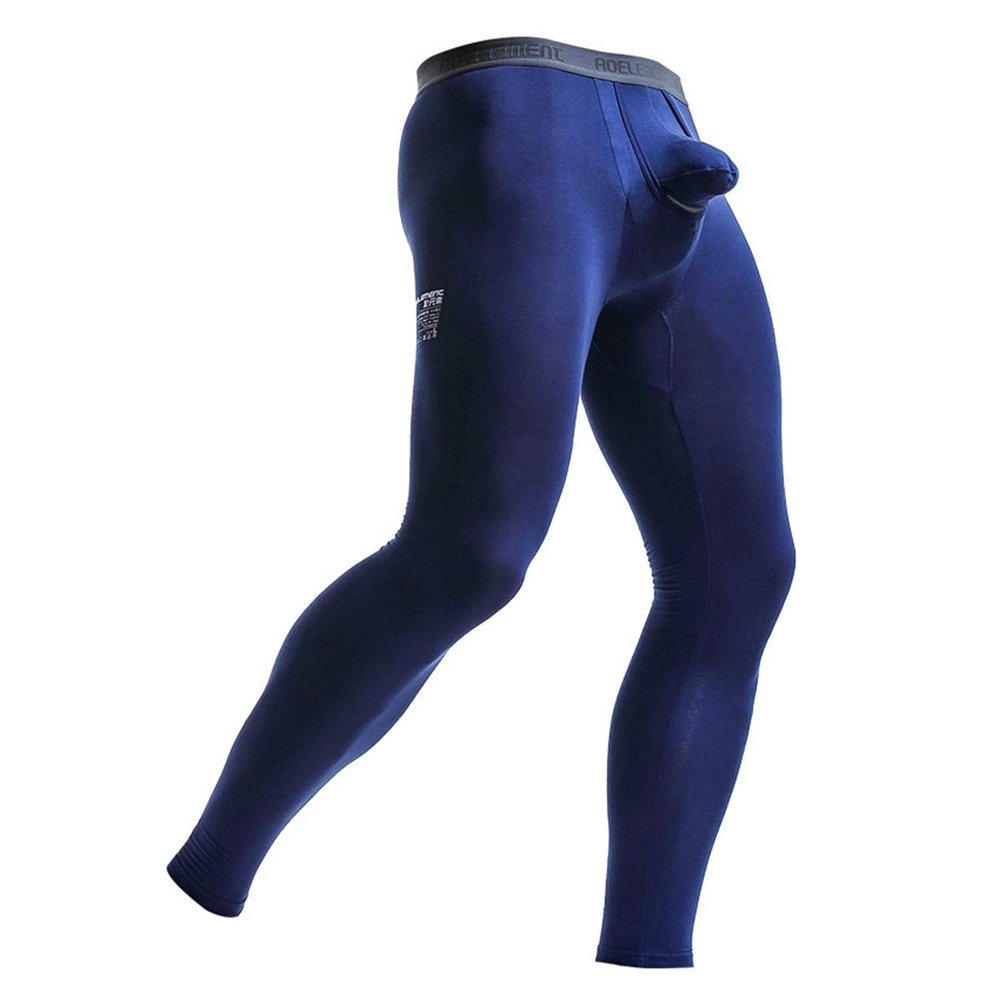 Ouruikia Men's Thermal Underwear Pants Modal Long Johns Tagless Lightweight Thermal Bottoms Separate Pouch (Blue, X-Large)