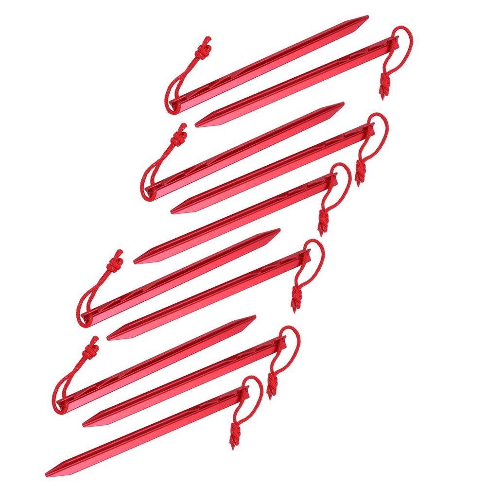 Aexit 10pcs 7" Home hardware Length Aluminum Alloy Tri-Beam Tent Stakes Red w Reflective Pull Cord Model:79as392qo229