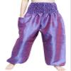 RaanPahMuang Textured Thai Silk Smock Waist MC Hammer Dance Pants with Pocket, Medium, Blue Red view 1