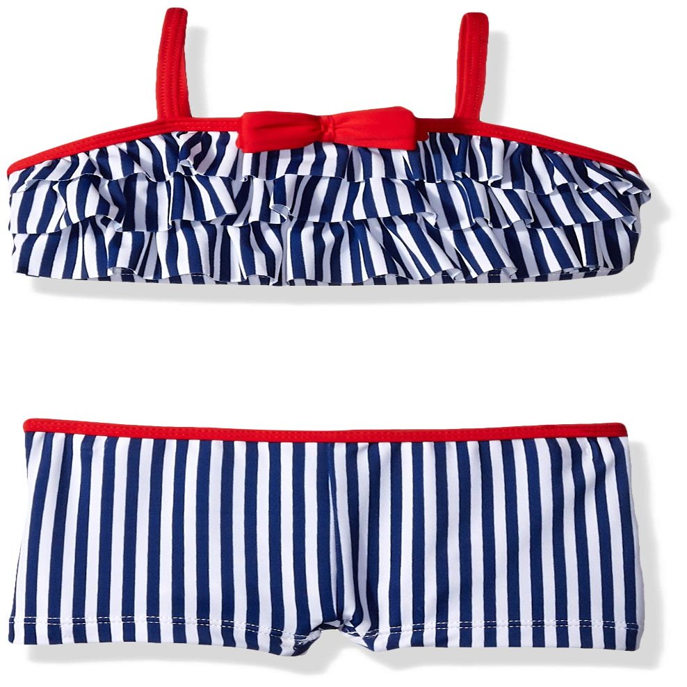 Kiko & Max Girls' 2-Piece Swimsuit Bathingsuit, Retro Red White & Blue, 24 Months