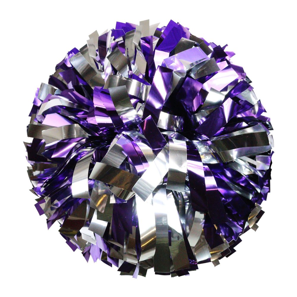 Danzcue 6 Inches Metallic Cheerleading Pom Pom with Baton Handle Pack of 2 (One Size, Purple-Silver)