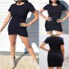 BTFBM Womens Summer Dresses 2026 Casual Bodycon Mini Dress Short Sleeve Crew Neck Mini Ruched Spring Beach Vacation Outfits(Navy, Small) view 3
