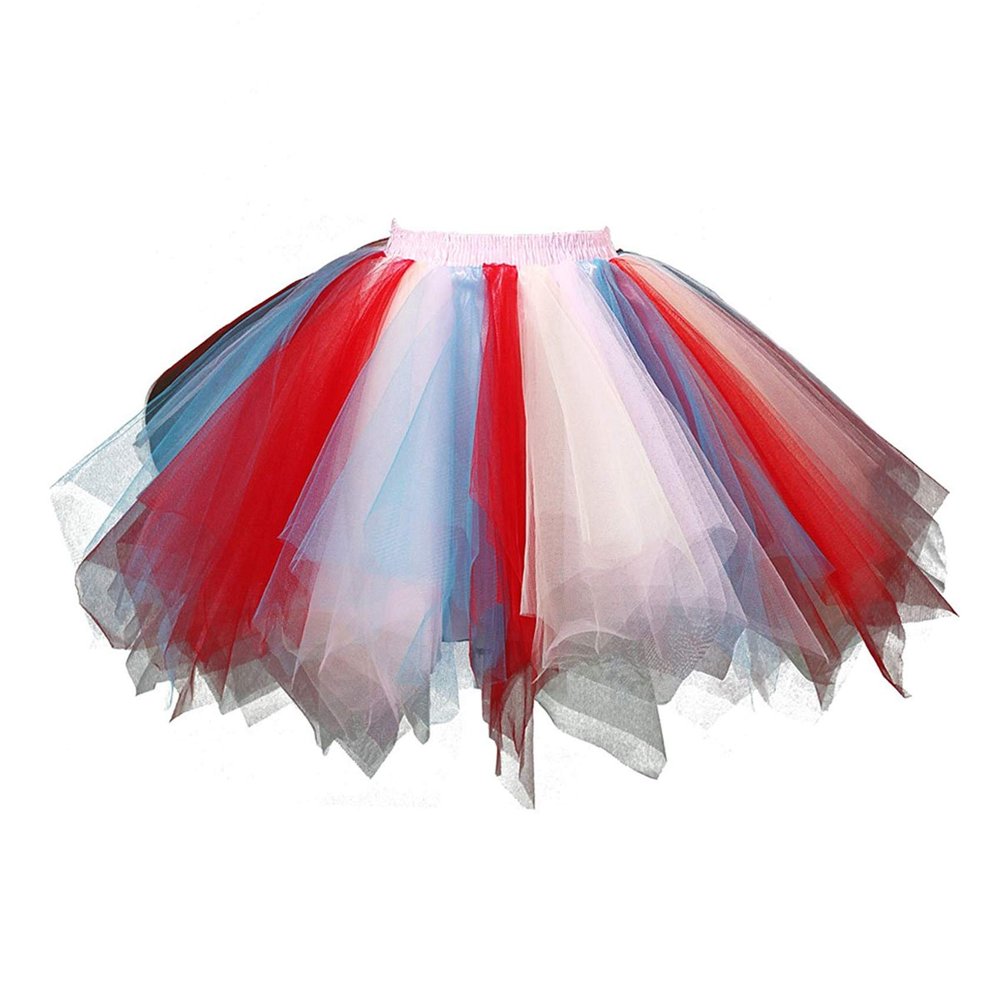 Womens Red Blue Plus Size Puffy Tutu Layered Tulle Petticoat Skirt for Party