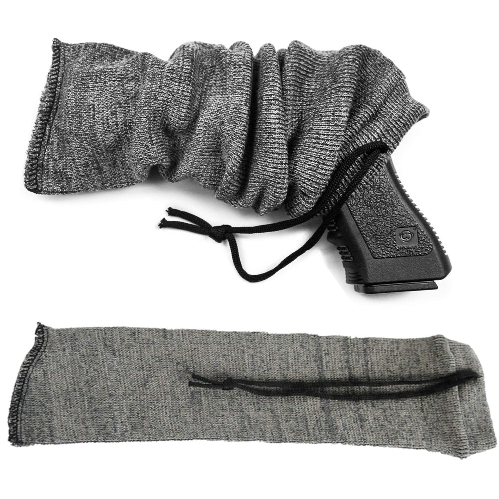 GUGULUZA Extra-Thick Gun Socks for Pistols, Pistol Sock for Handgun, 6 Pack Knit Silicone Treated Handgun Sleeve for Revolver, Drawstring Closure, Anti-Rust (Gray)