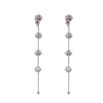 Grace Jun Silver Plated Cubic Zircon Long Tassel Clip on Earrings No Pierced for Women (821 silver clip on)
