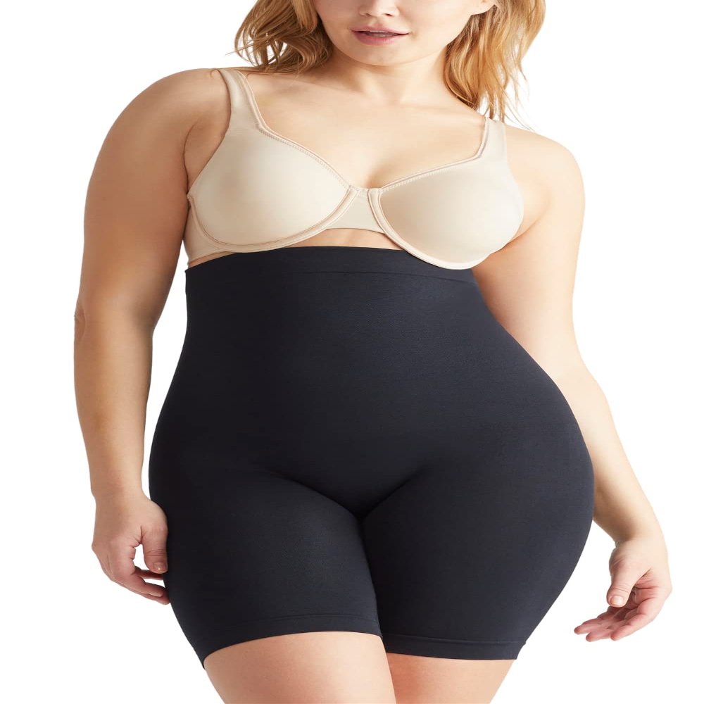 Essentials by Tummy Tank Womens Seamless Waist Shaping Short Thigh Shapewear, Black, Large-X-Large US