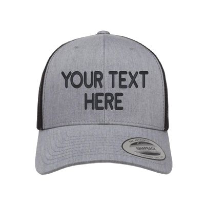 Custom Trucker Hat YP 6606 Embroidered Your Own Text Curved Bill Snapback (Heather/Black)