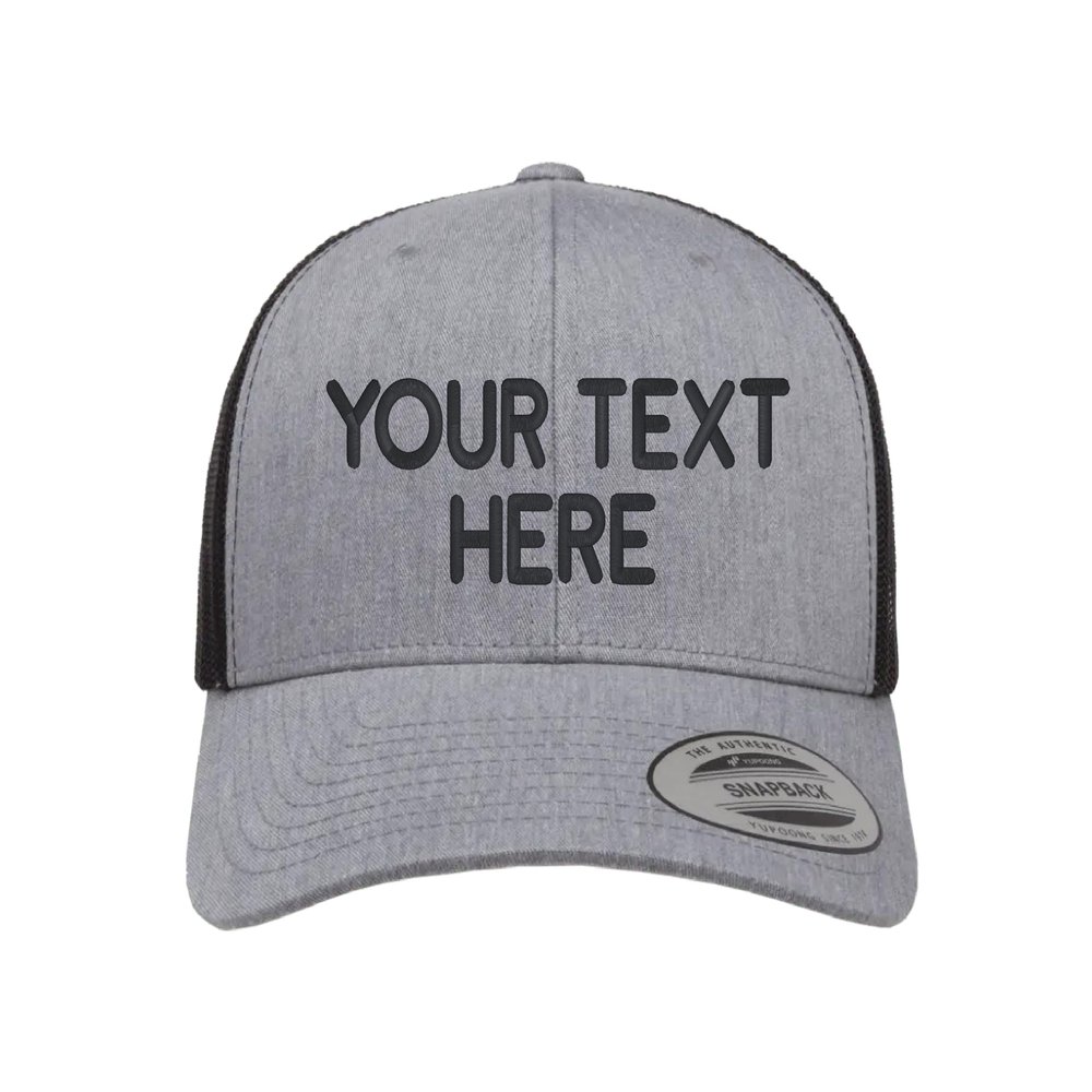 Custom Trucker Hat YP 6606 Embroidered Your Own Text Curved Bill Snapback (Heather/Black)