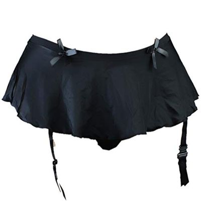 aishani Men's Pouch Panties Skirted Garter Thong Bikini Briefs Underpants,3X-L Black