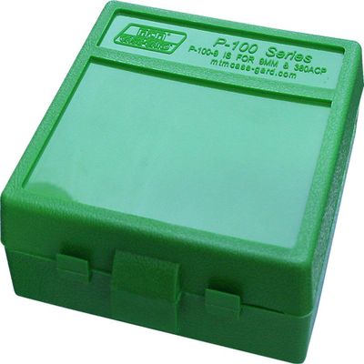 MTM Case-Gard Ammo Box 100 Round Flip-Top 9mm 380 ACP, Green - P-100-9, Ideal for Storing Reloads, Stackable, Scuff-Resistant Textured Surface, Snap-Lok Latch, Guaranteed for 25 Years, Made in USA