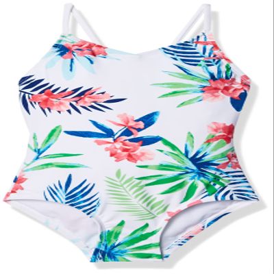 Kanu Surf Girls' Daisy Beach Sport 1-Piece Swimsuit, Leonie Floral White, 6X