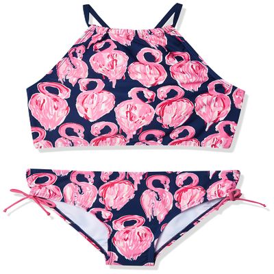 Kanu Surf Girls' Big Hallie Flamingo Halter Tankini Beach Sport 2-Piece Swimsuit, Navy, 7