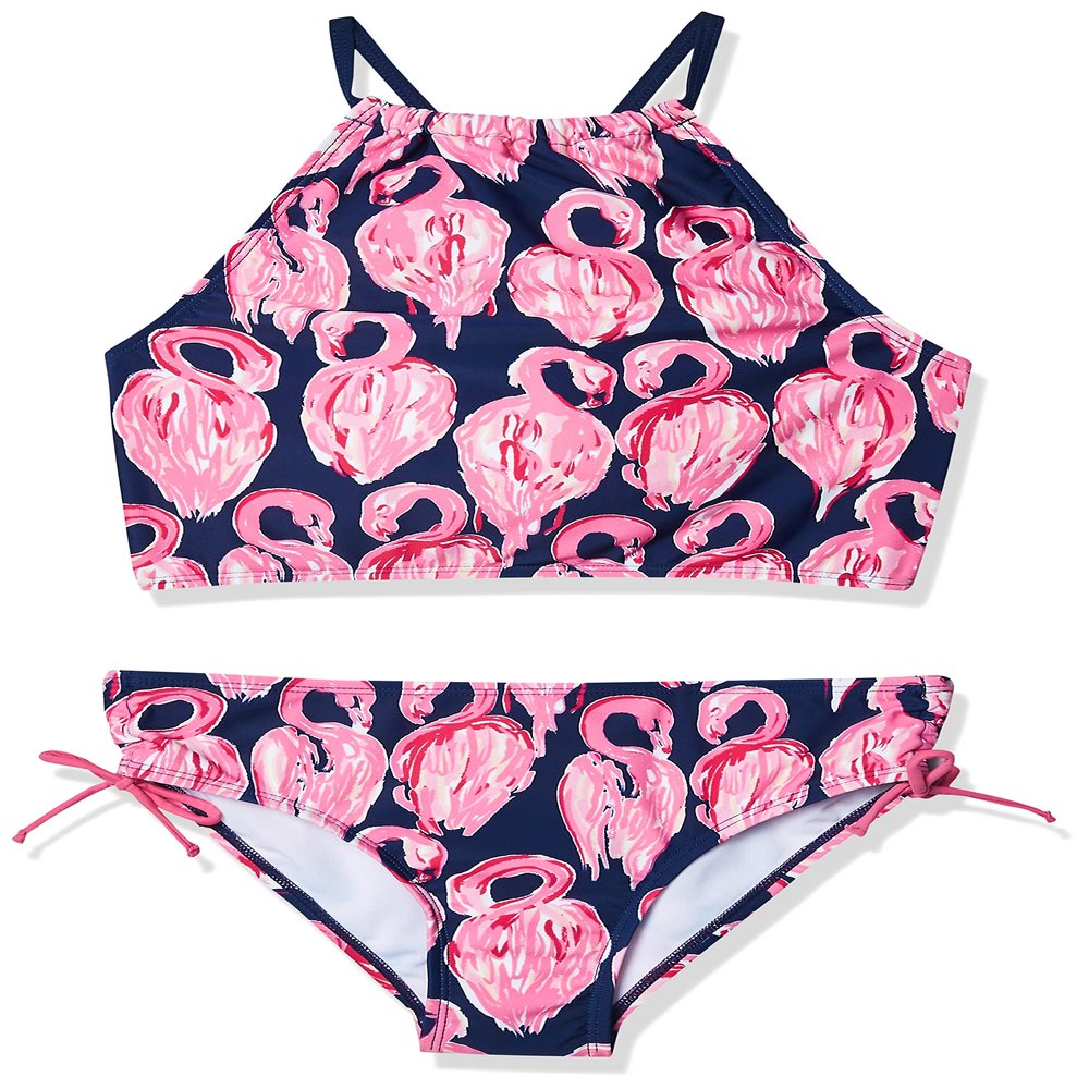 Kanu Surf Girls' Big Hallie Flamingo Halter Tankini Beach Sport 2-Piece Swimsuit, Navy, 7