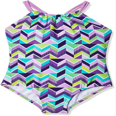 Kanu Surf Girls' Big Ruby Chevron Beach Sport 1-Piece Swimsuit, Purple, 7