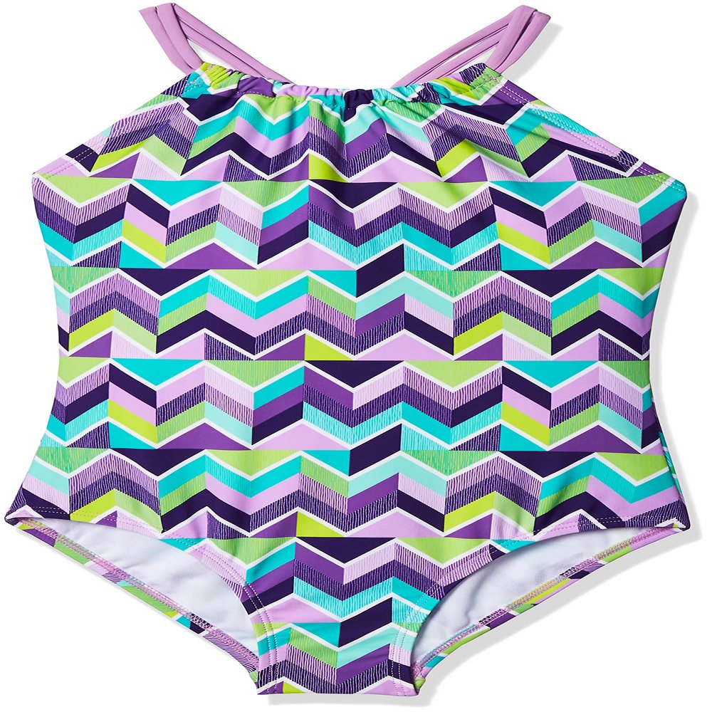 Kanu Surf Girls' Big Ruby Chevron Beach Sport 1-Piece Swimsuit, Purple, 7