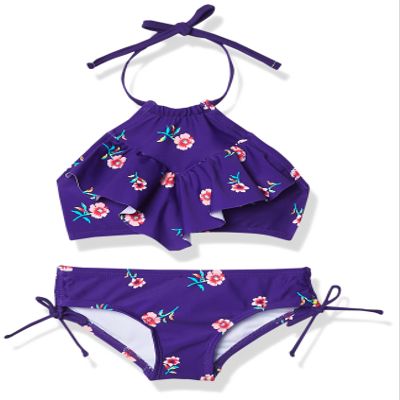 Kanu Surf Big Girls' Morgan Ruffle Halter Bikini 2-Piece Swimsuit, Pink, 2T, Morgan Purple Floral, 12