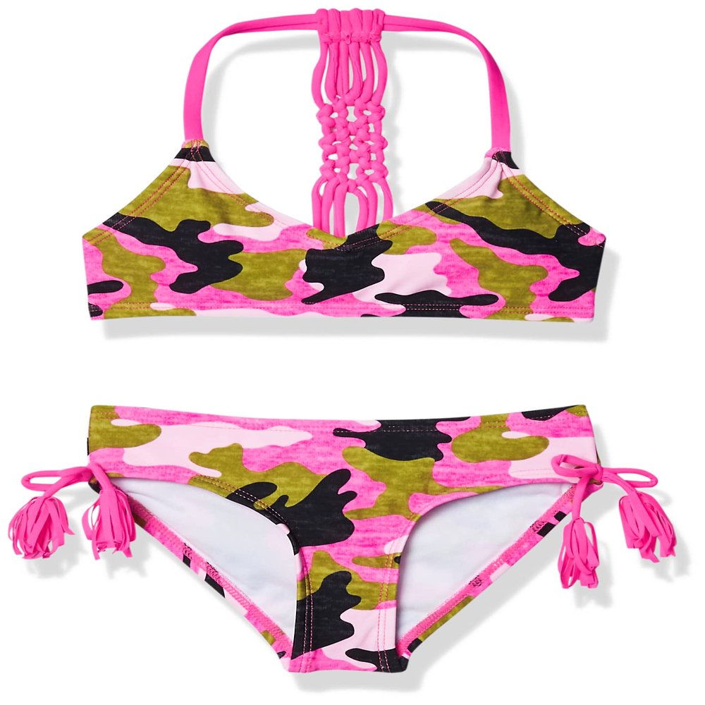 Kanu Surf Girls' Willow V-Neck Bikini Beach Sport 2-Piece Swimsuits, Erin Pink Camo, 3T