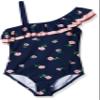 Kanu Surf Girls' Morgan Floral Ruffle 1-Shoulder 1-Piece Swimsuit, Navy, 6 view 1