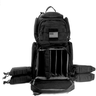 NiceAndGreat Tactical Lockable Range Backpack with 5 Pouches & Free USA Flag Patch Black
