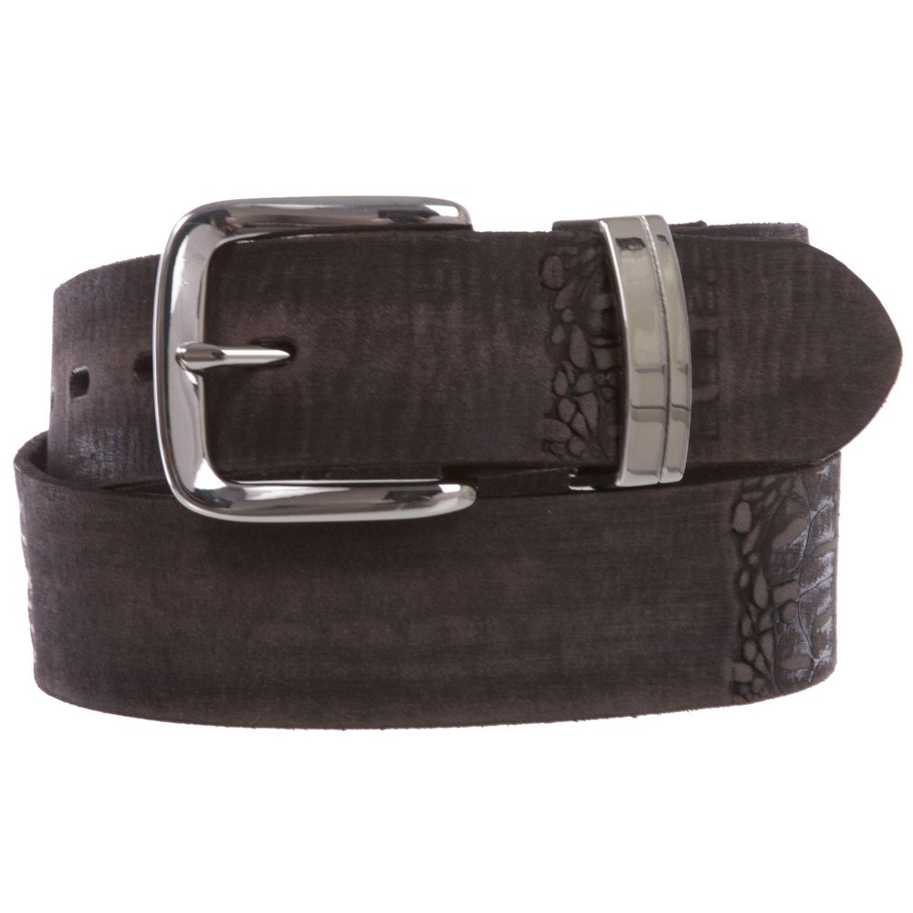Snap On 1 1/2" Soft Hand Vintage Embossed Cowhide Full Grain Thick Leather Casual Belt, Black | 36"