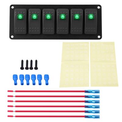 6 Gang LED Switch Panel,12-24V 6 Gang Rocker Switch Panel for Car RV Boat Yacht Marine(Green LED)