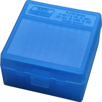 MTM Plastic Ammo Box, Clear Blue 100 Round 38/357 (3)