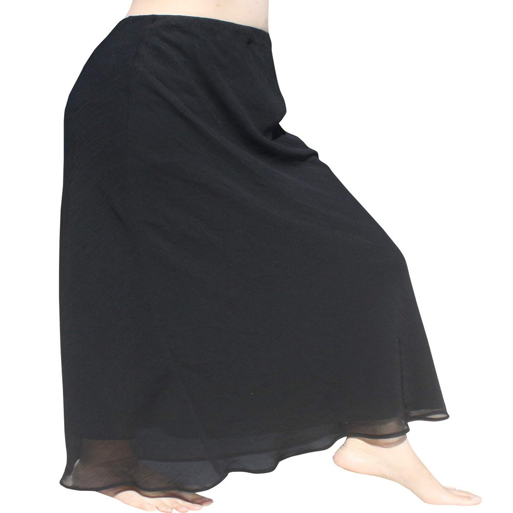 Full Funk Soft Long Flowing Skirt Elongated Waist with Chiffon Trim Black sz S