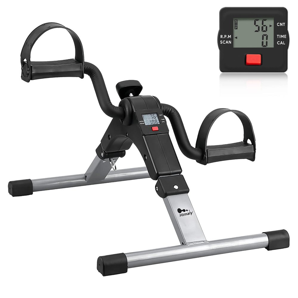 Folding Pedal Exerciser , himaly Mini Exercise Bike Under Desk Bike Pedal Exerciser with LCD Display for Arms and Legs Workout, Portable Desk Bike Peddler Machine