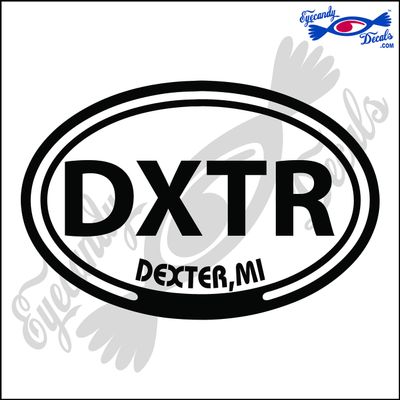 Eyecandy Decals DXTR with Dexter Michigan in Oval 5 INCH Decal Sticker Black