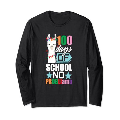 100th Day Of School Long Sleeve No Prob Llama Funny Kids