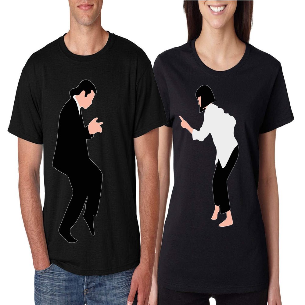 ALLNTRENDS Couple T Shirt Pulp Dance Valentine's Day Matching Gift Classic Tops (Womens XL Mens 2XL, Black)