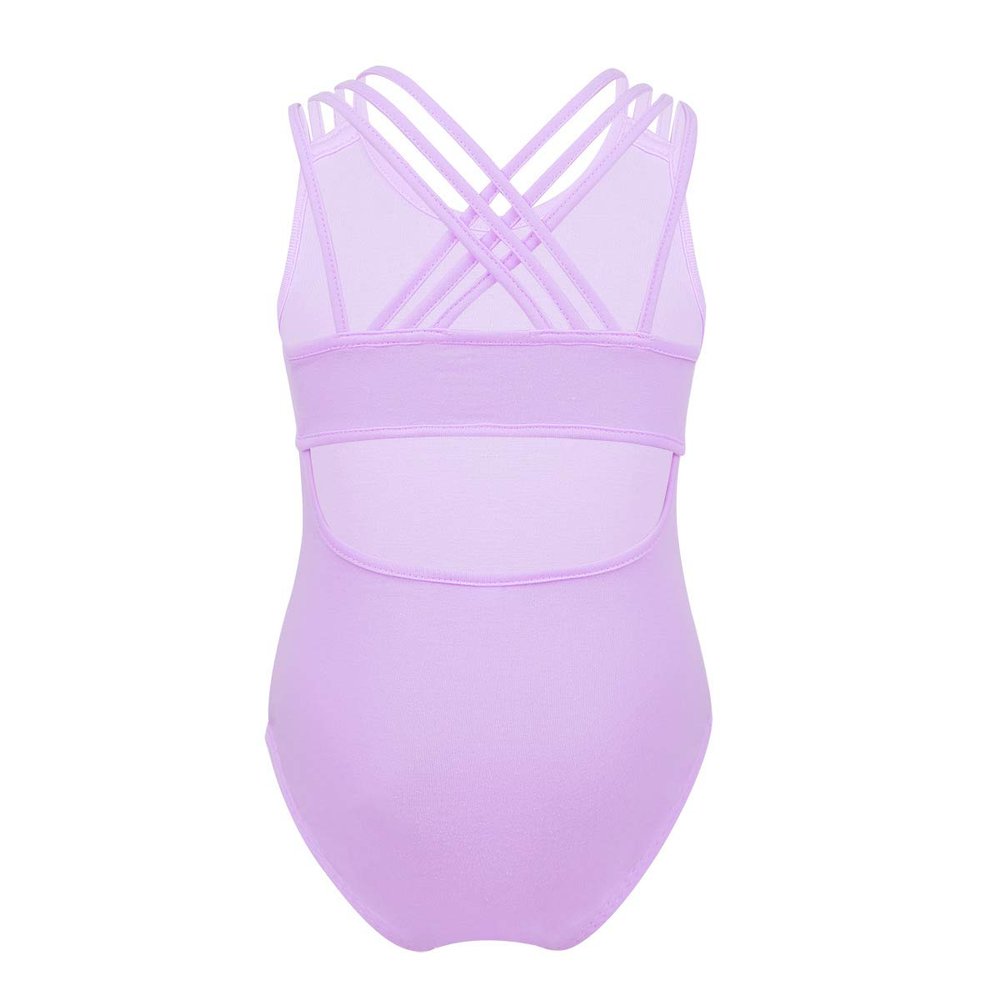 Freebily Girls Sleeveless Lace Strap Gymnastics Ballet Dance Leotard Sparkle Athletic Sports Outfit Dancing Costumes Jumpsuit Criss-Cross Back Lavender 4
