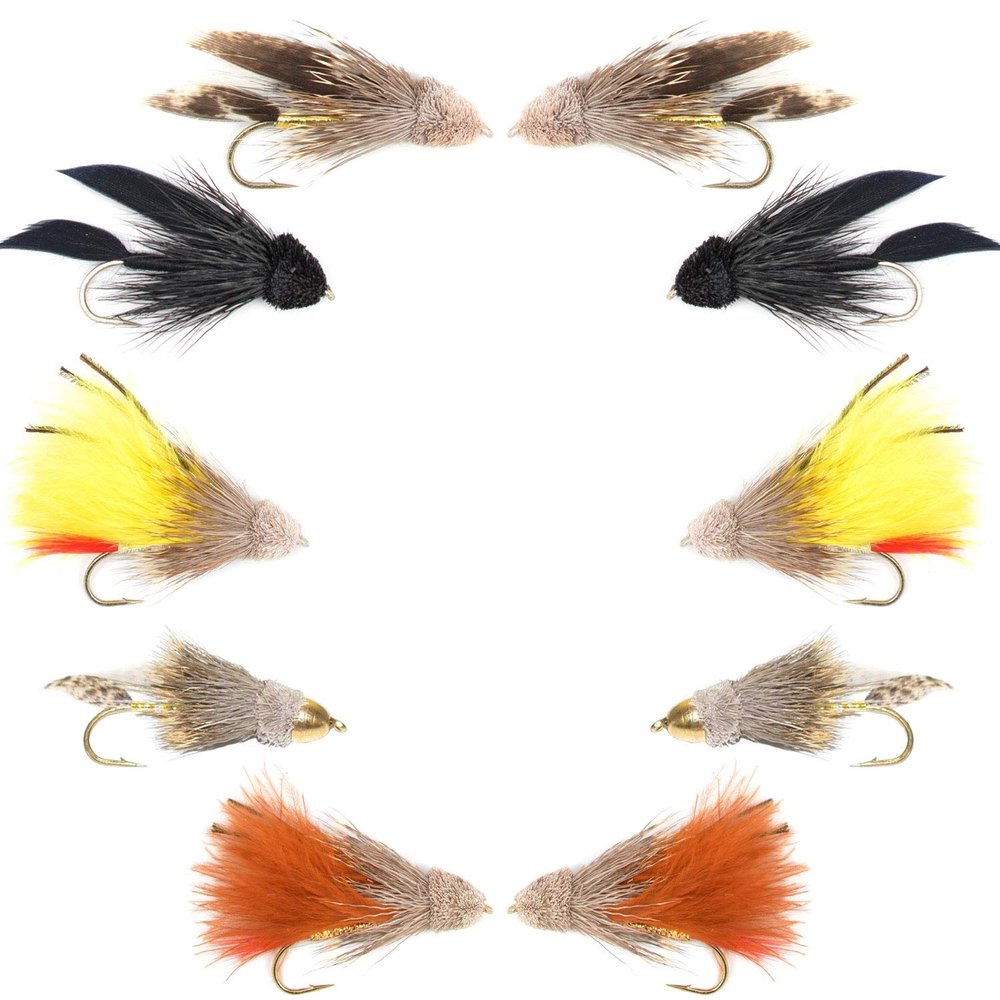 The Fly Fishing Place Basics Collection - Muddler Minnow Streamer Assortment - 10 Wet Flies - 5 Patterns - Hook Sizes 4 and 6
